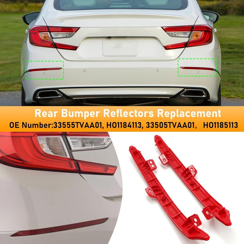 Abodvu Compatible with Honda Accord Rear Bumper Reflector 2018-2024,Left Driver & Right Passenger Side Rear Bumper Red Marker Trims,Back Reflector Light W/O Bulb Replacement for 10th Gen Accord(1Pair) - Image 3